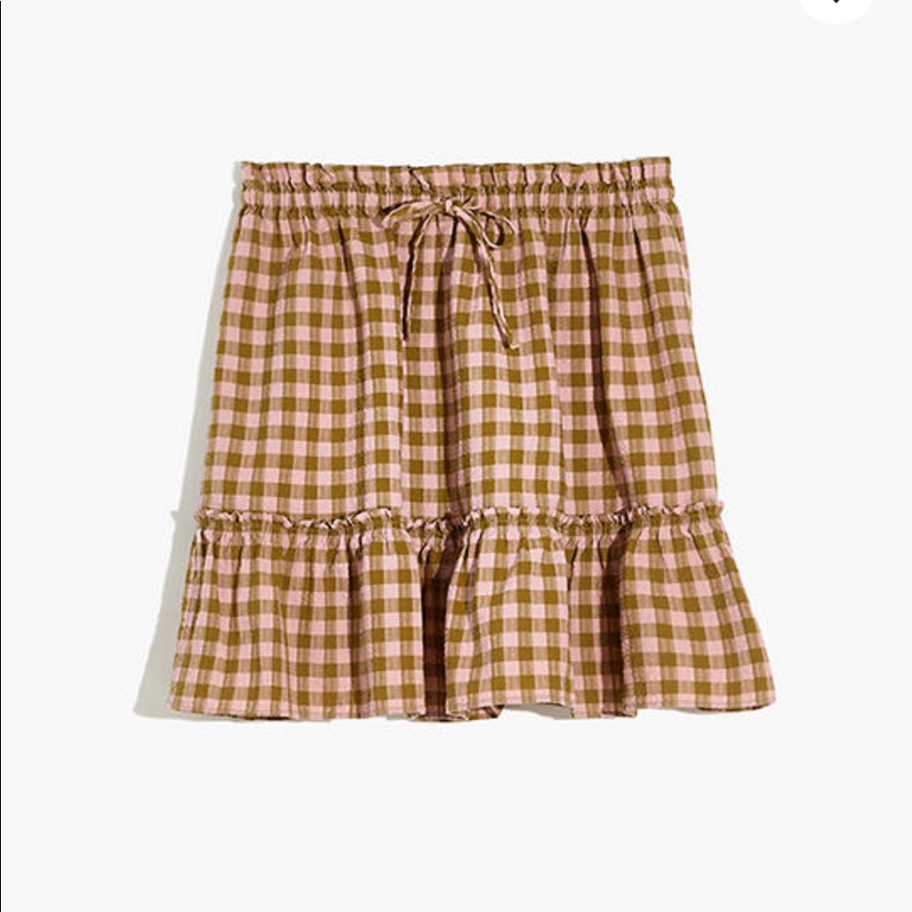 Pull on ruffle tiered mini skirt in gingham check